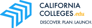 Blue arrows with text stating California Colleges.edu Discover, Plan, Launch