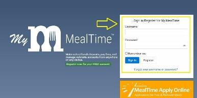 Mealtime Deposit website login screen 