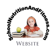 School Nutrition and Fitness. Girl sitting down, holding pencil. Books and apple on the table.